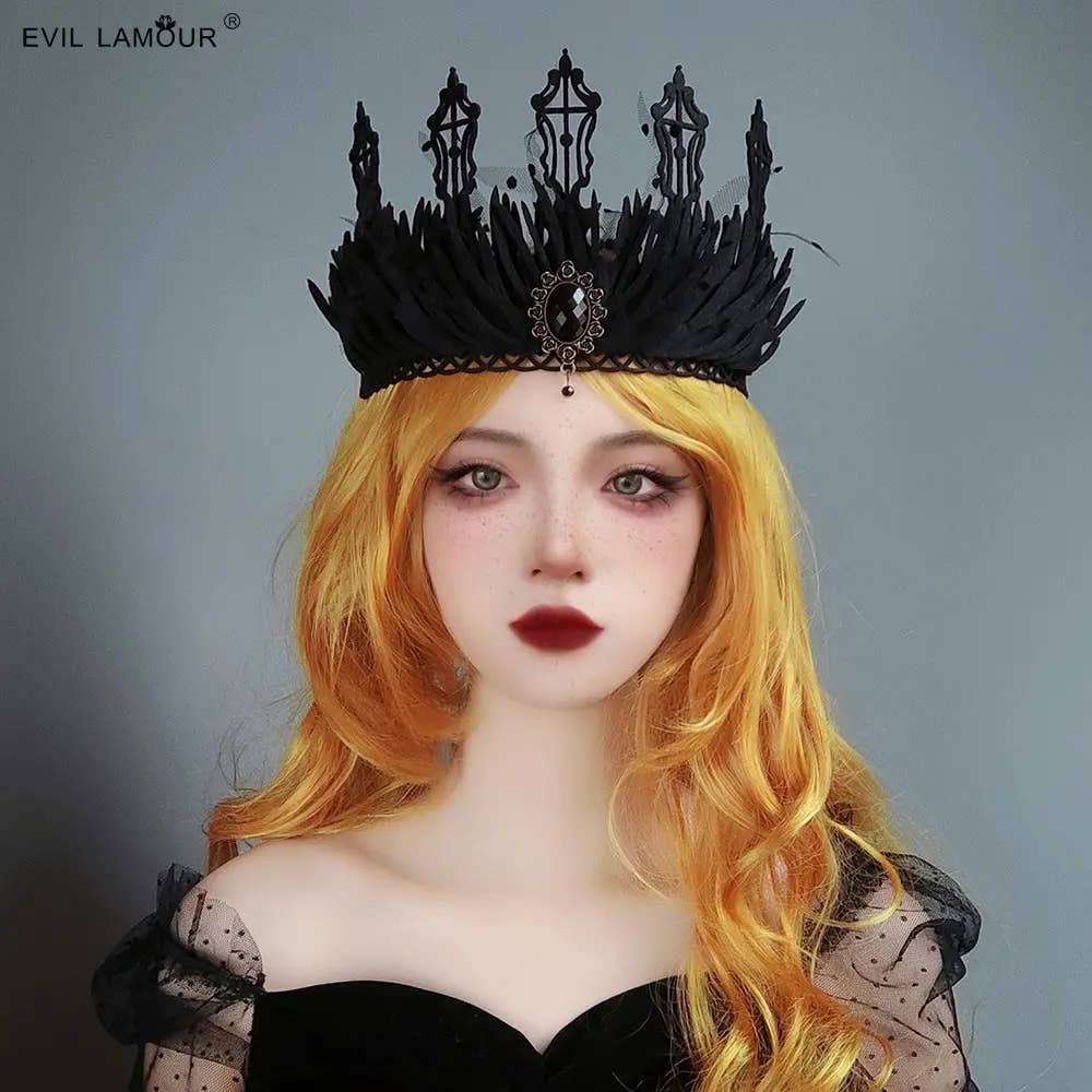 Gothic Baroque Vintage Halloween Crown: Black, One Size