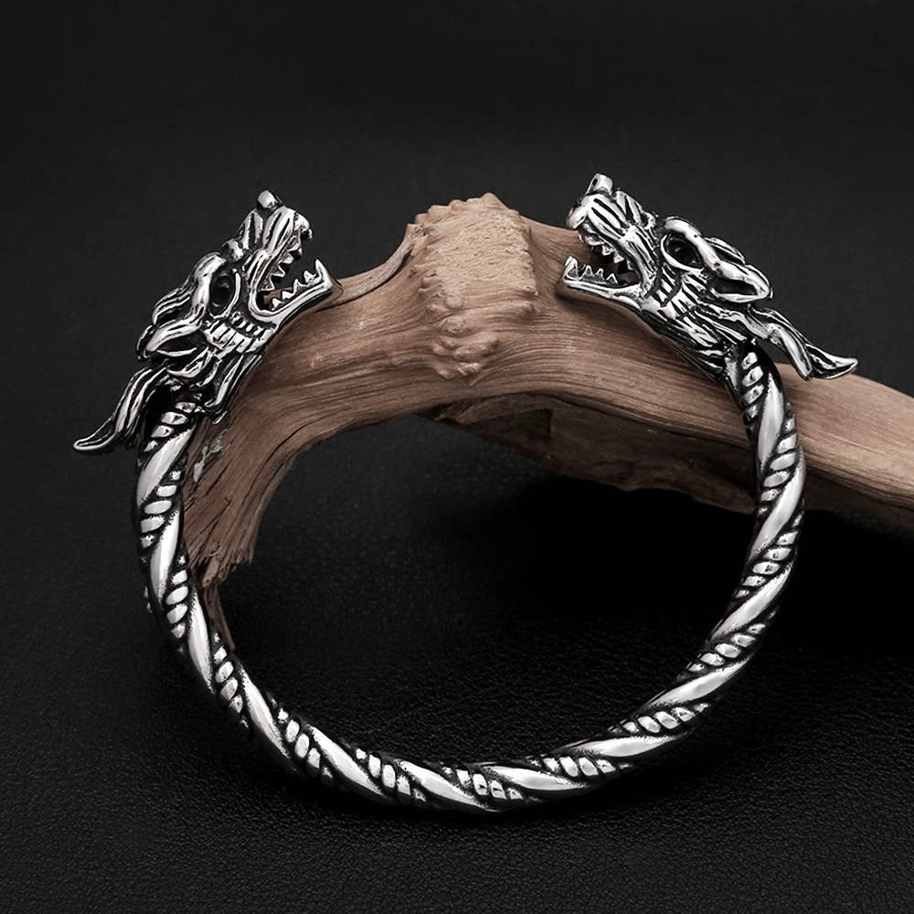 Domineering Double Dragon Torc Bracelet