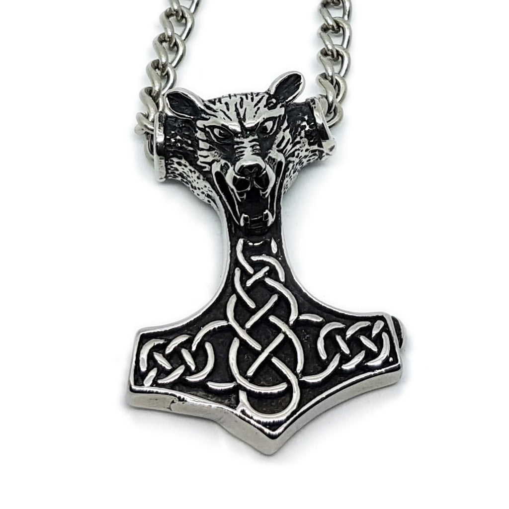 Fenrir Wolf Mjölnir Necklace