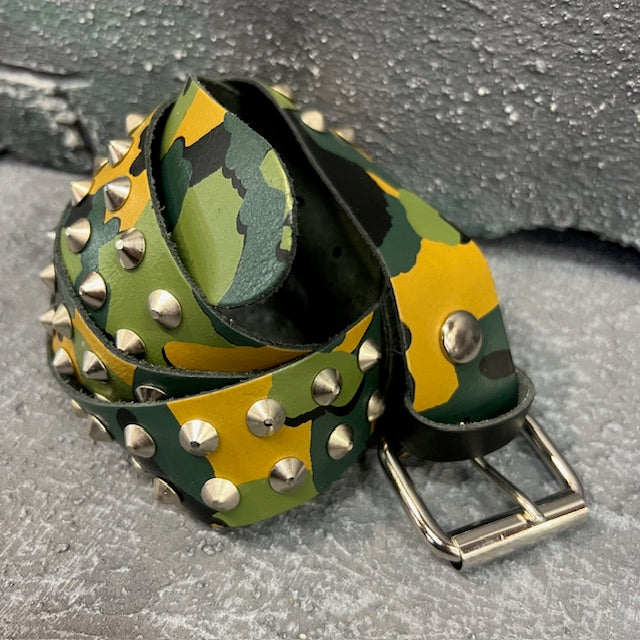 Conical Double Studded Camo Leather Belt (X/Large)