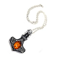 Mjölnir Thors Hammer Amber Stone Necklace