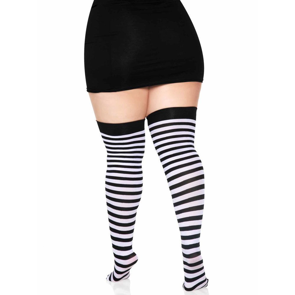 Wicked Stripes Thigh Highs - Black and White PLUS