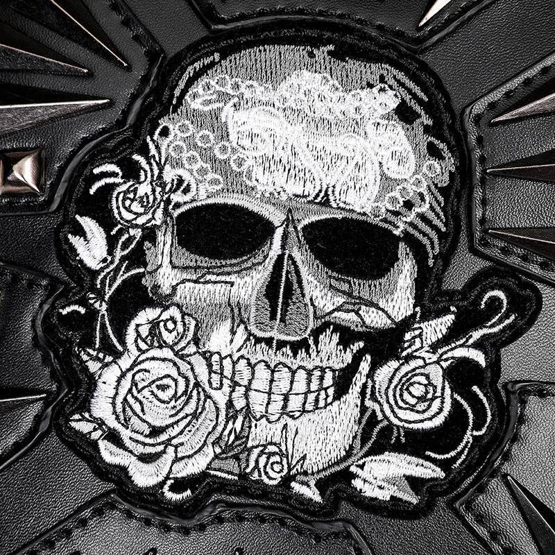 Punk Style Skull Embroidered Bag: Black