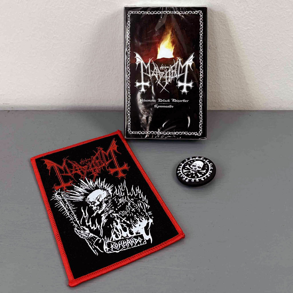 MAYHEM Atavistic Black Disorder/ Kommando Cassette with Patch and Badge (2021)