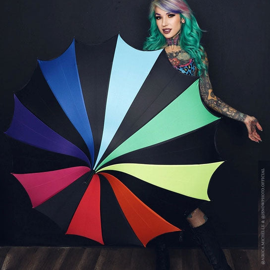 Batwing Pagoda Umbrella - True Black Rainbow