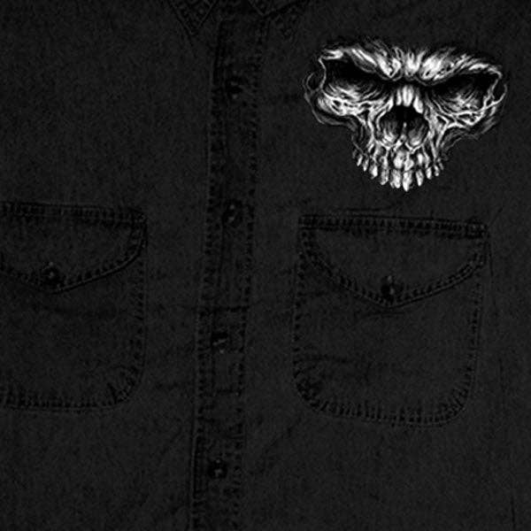 Hot Leathers GMD5237 Mens 'Shredder Skull' Black Sleeveless Denim Shirt: BLACK, L