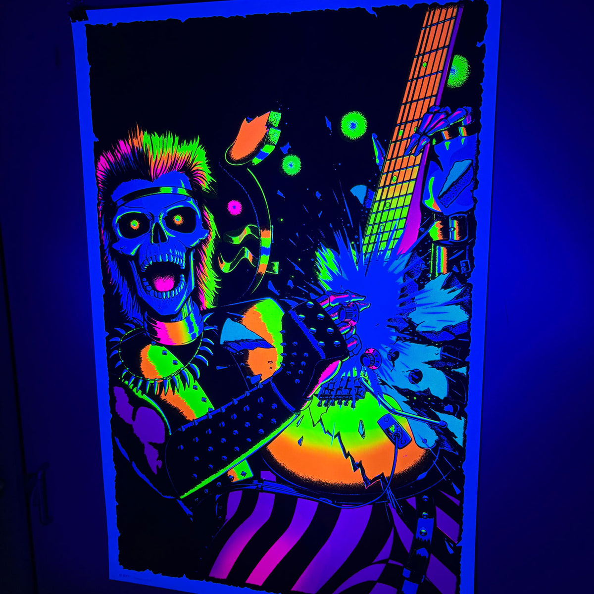 Skull Rocker Flocked Black Light Poster 200