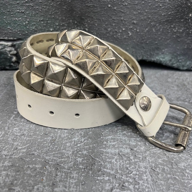 Deuce Studded White Leather Belt (Small)