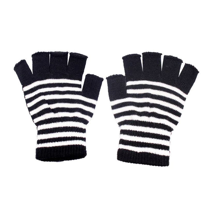 Fingerless Stripe Gloves - Ghosted White
