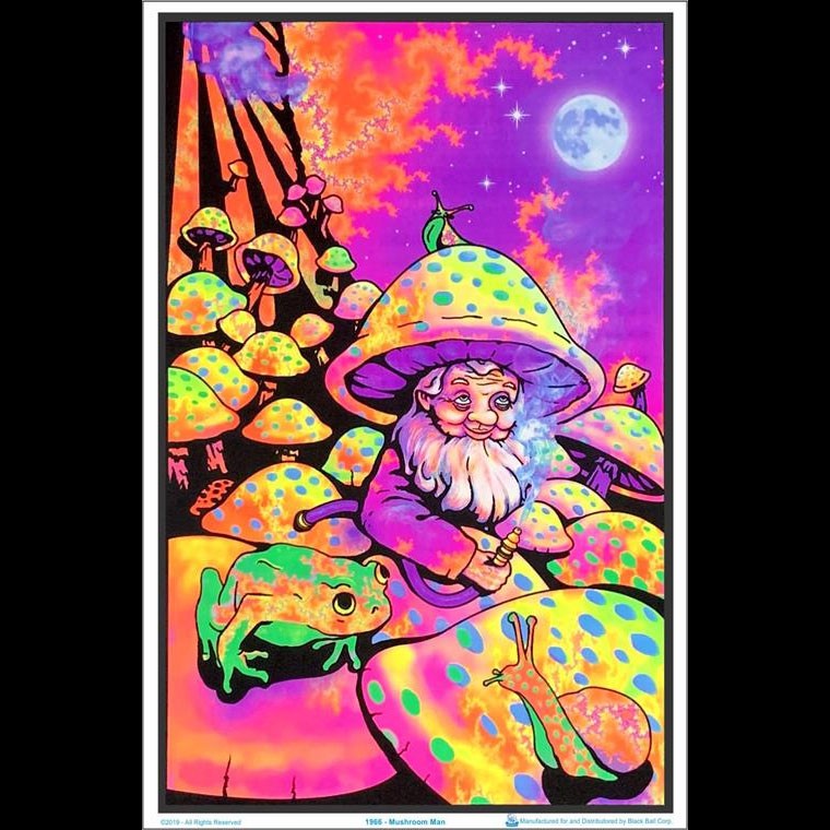 Mushroom Man Flocked Black Light Poster 190