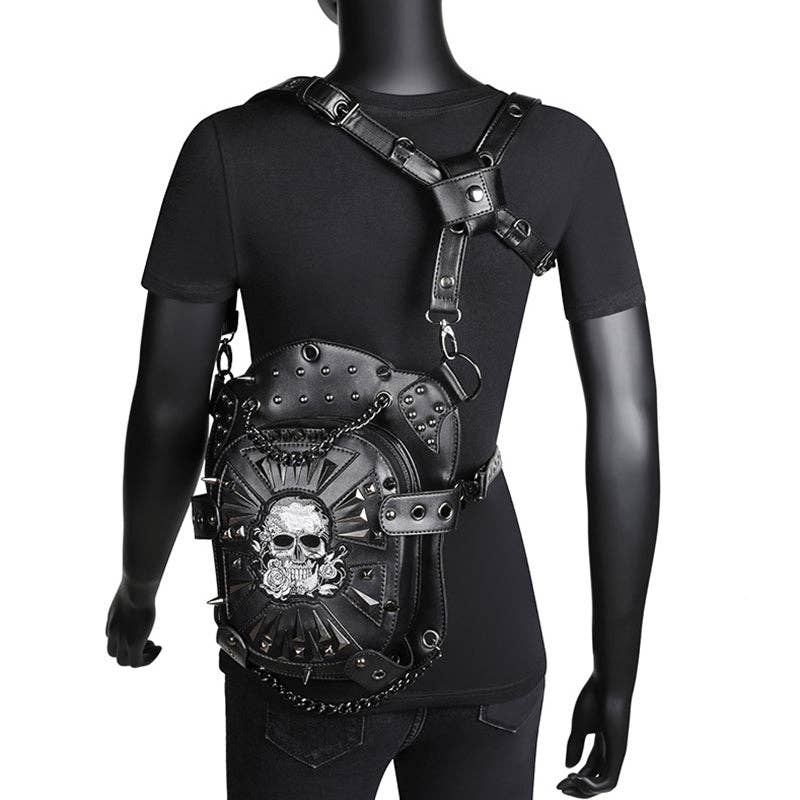 Punk Style Skull Embroidered Bag: Black