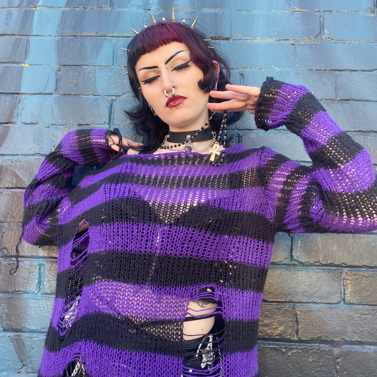 Slasher Distressed Sweater - Violet Noir