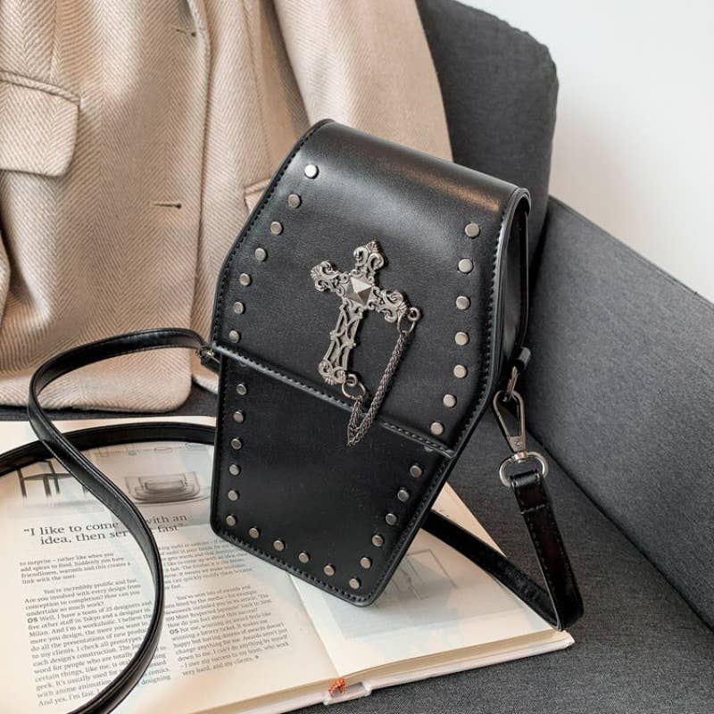Dark Devotion Cross Studded Crossbody Bag