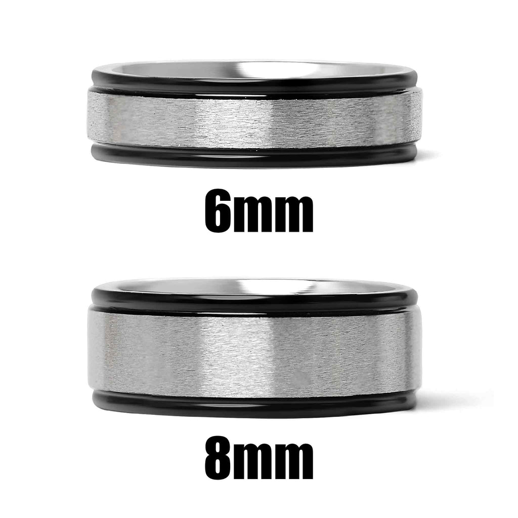 Black trim Brushed Center Stainless Steel Blank Ring: 11, 6mm