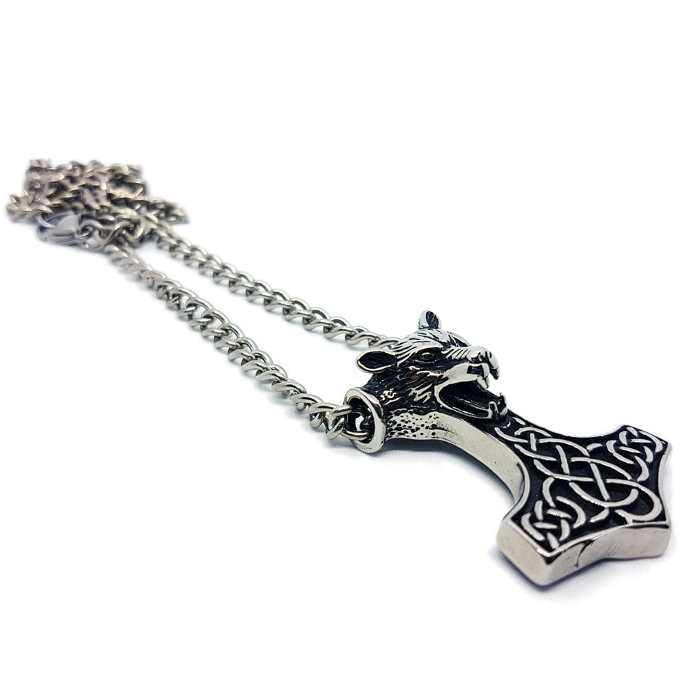 Fenrir Wolf Mjölnir Necklace