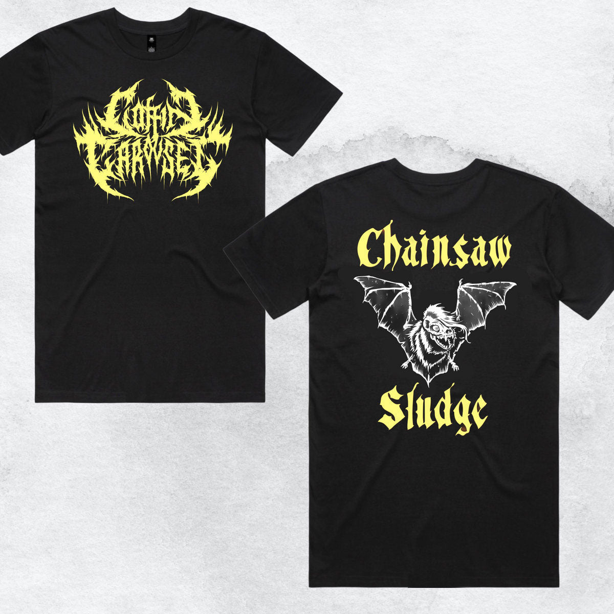 COFFIN CAROUSEL Chainsaw Sludge Tee (Backprint)