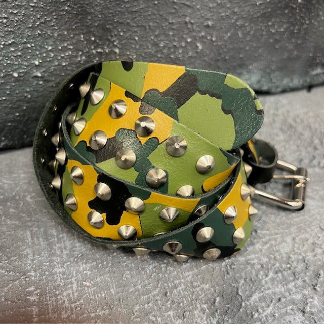 Conical Double Studded Camo Leather Belt