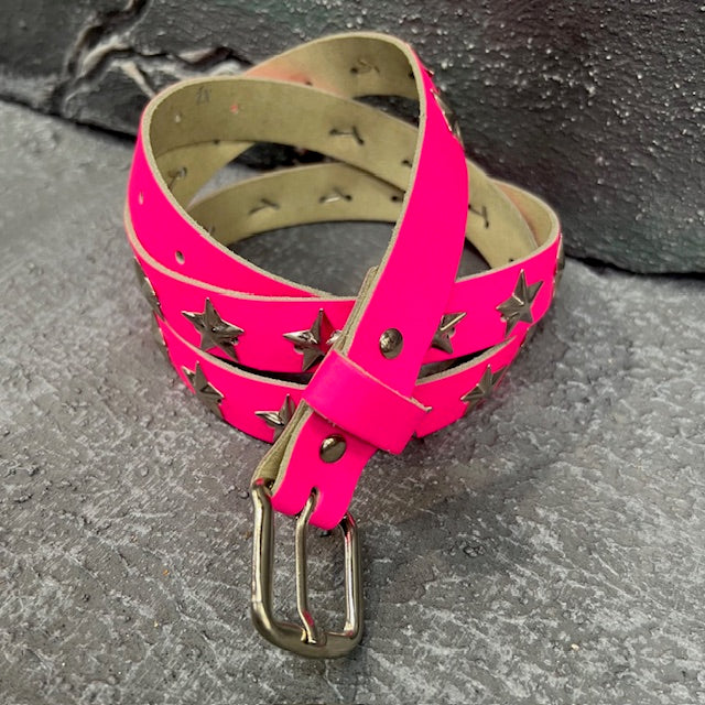 Glam Galaxy Hot Pink Studded Leather Belt (X/Large)
