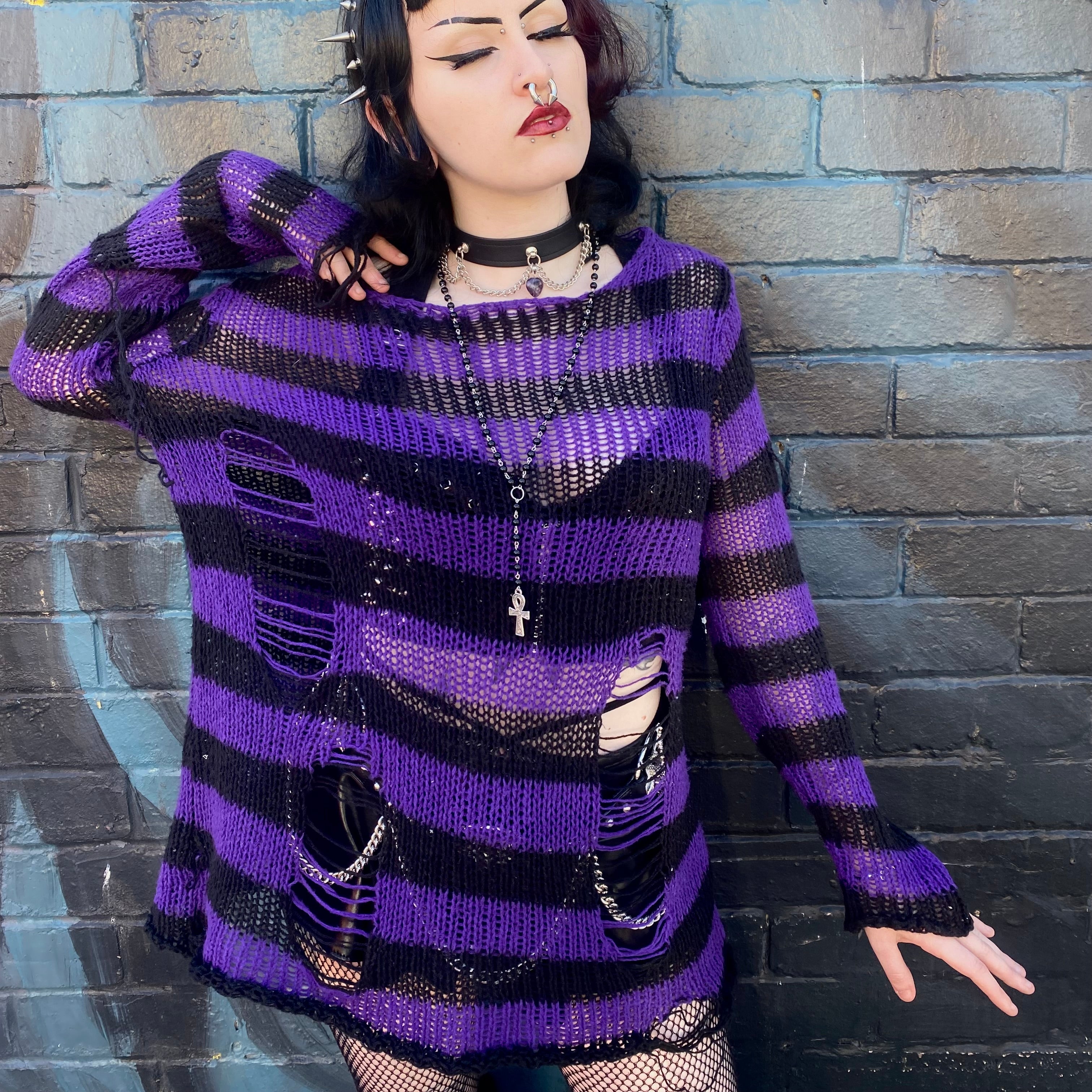 Slasher Distressed Sweater - Violet Noir