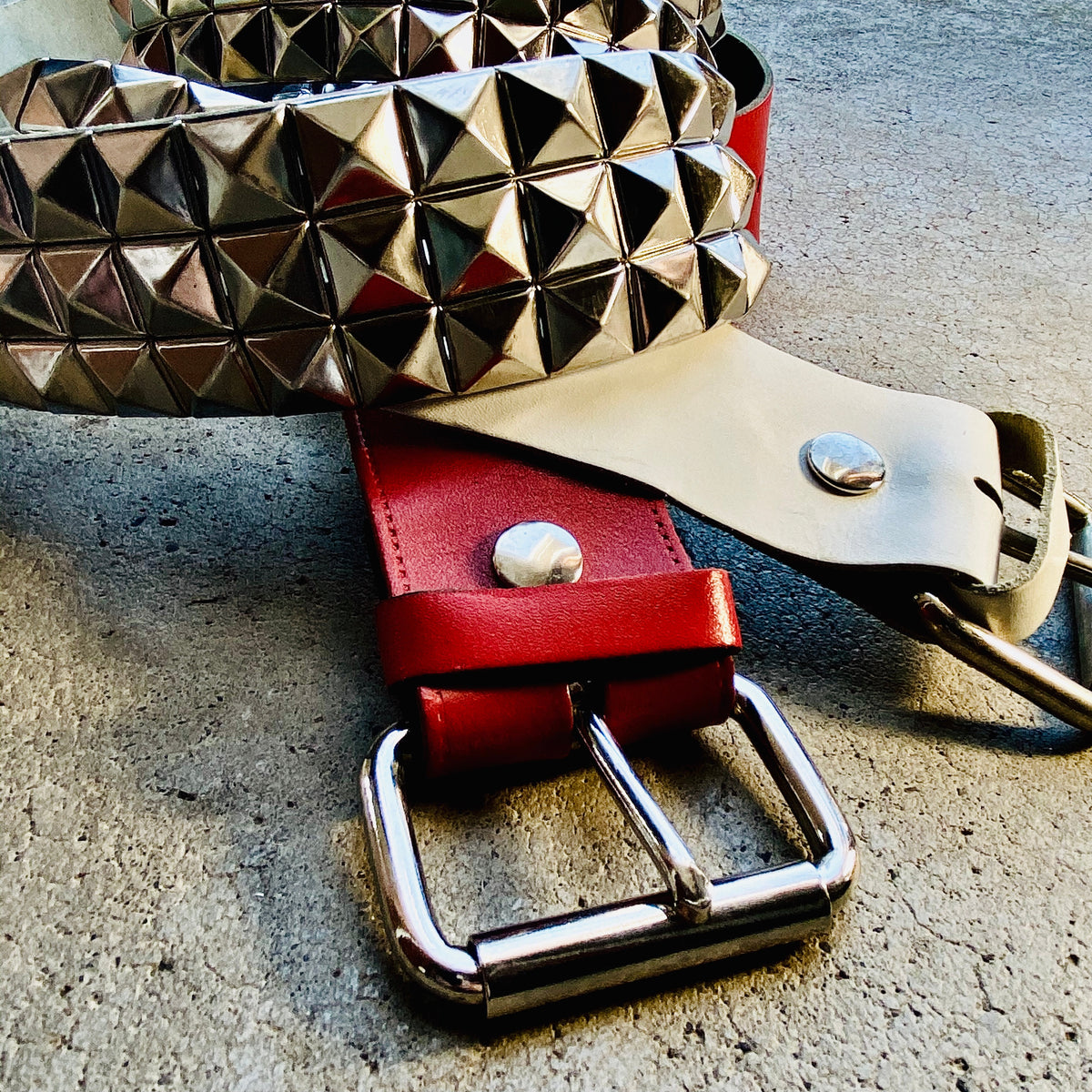 The Nameless Studded White Leather Belt