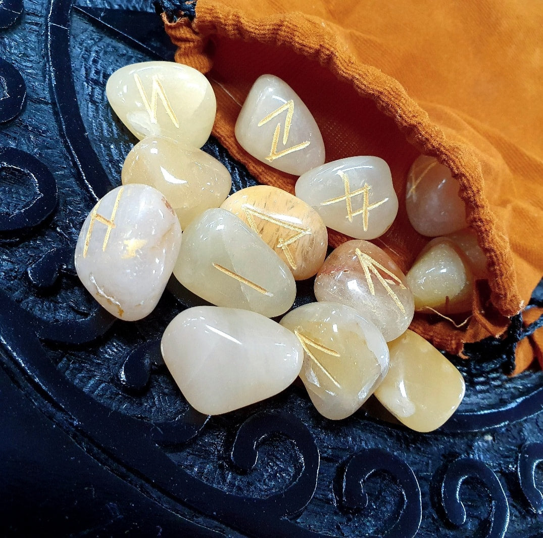 Elder Futhark Stone Runes Golden Quartz