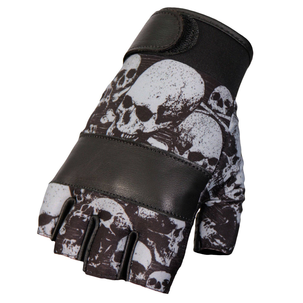 Ancient Skulls Fingerless Leather Gloves