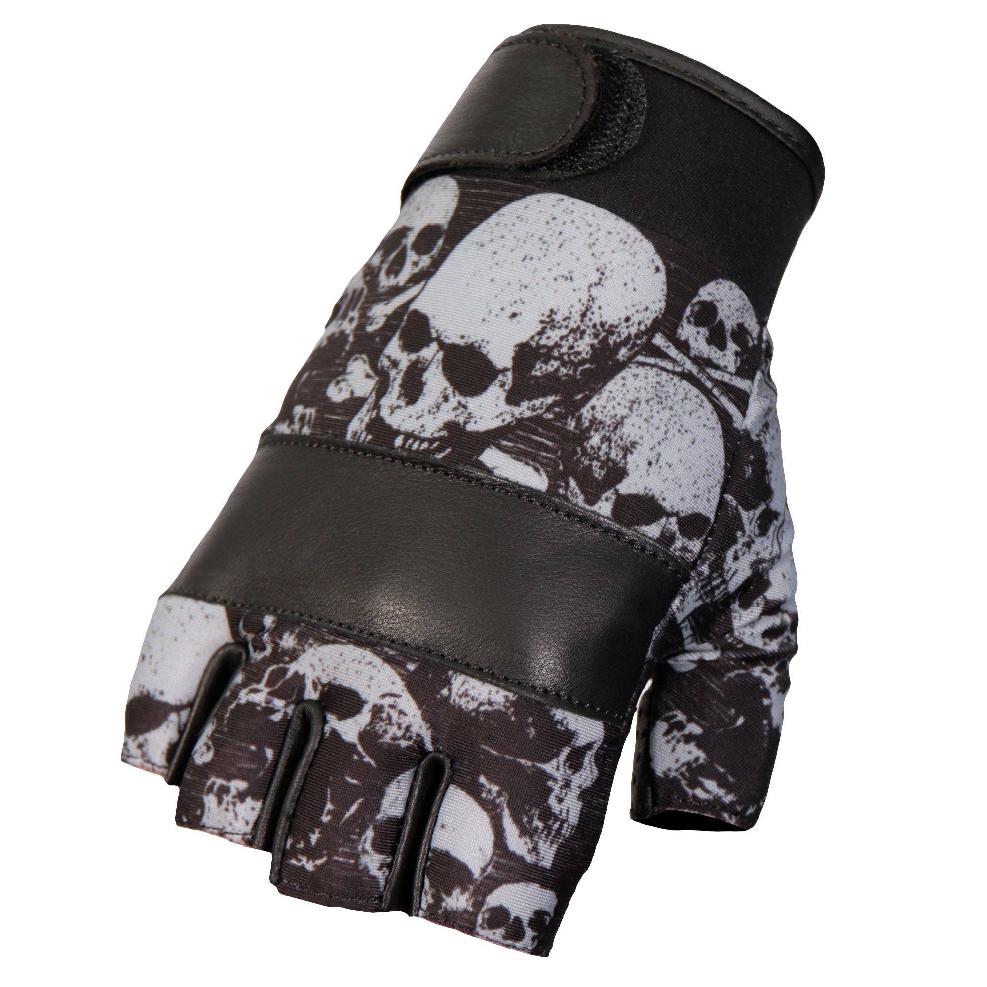 Ancient Skulls Fingerless Leather Gloves