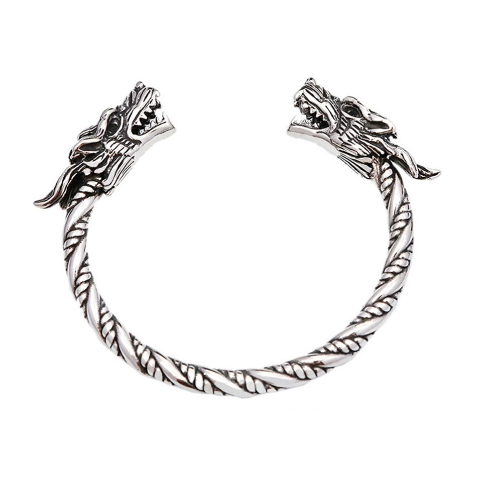 Domineering Double Dragon Torc Bracelet