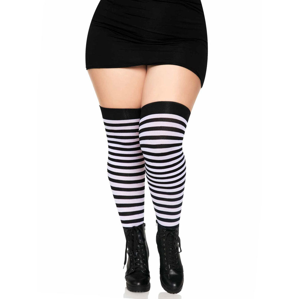 Wicked Stripes Thigh Highs - Black and White PLUS