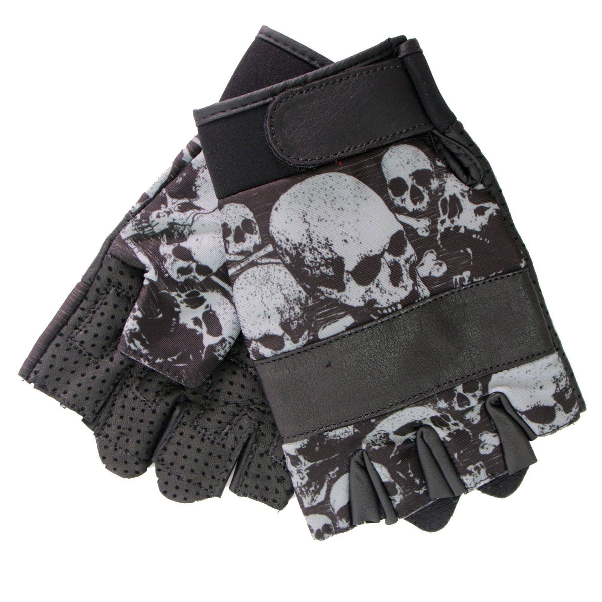 Ancient Skulls Fingerless Leather Gloves