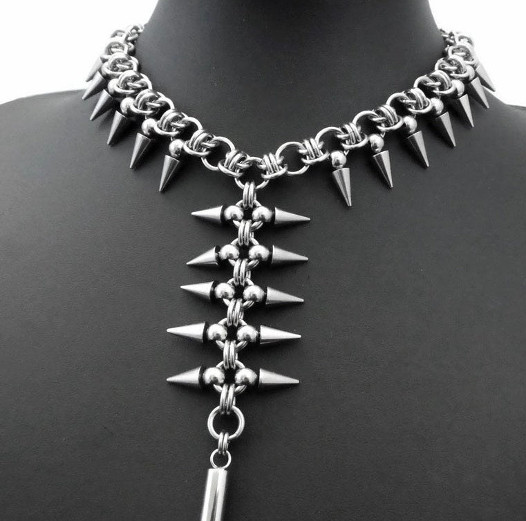 Skeletal Remains Spiked Stainless Steel Necklace