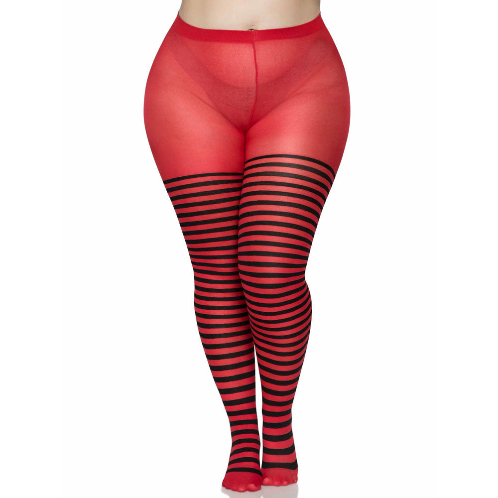 Wicked Stripe Tights - Black/Red Plus Size 2X