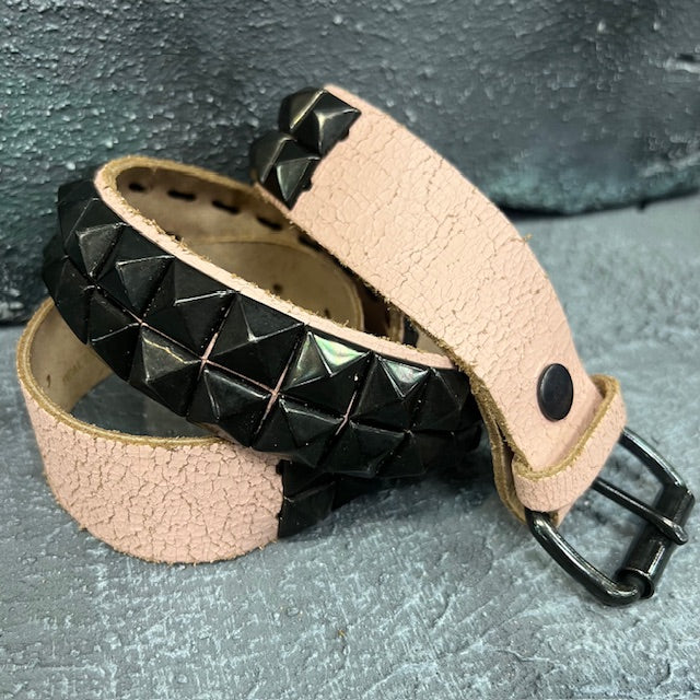 Deuce Studded Grunge Pink Leather Belt