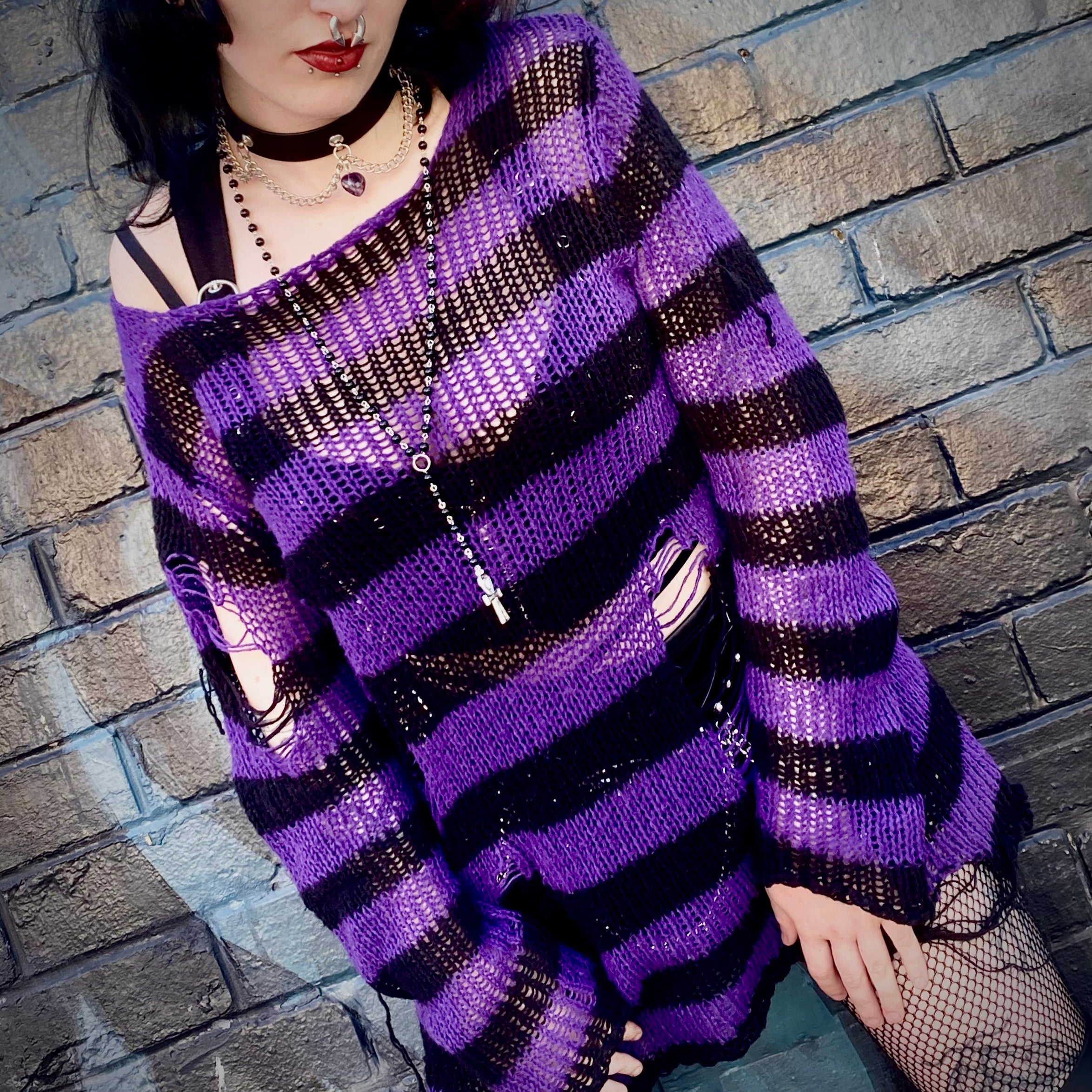 Slasher Distressed Sweater - Violet Noir