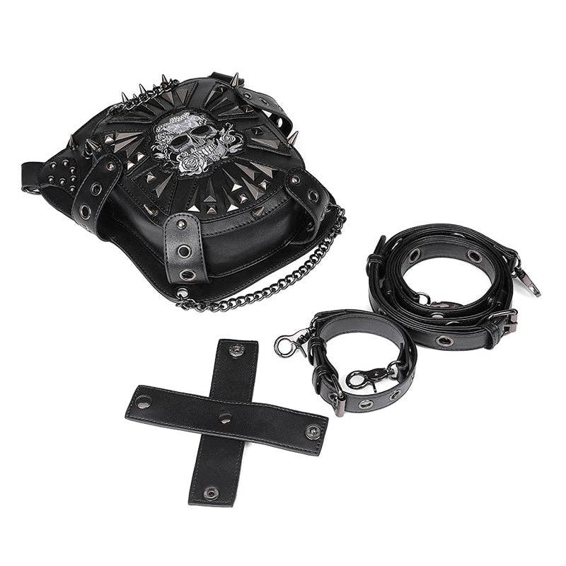 Punk Style Skull Embroidered Bag: Black