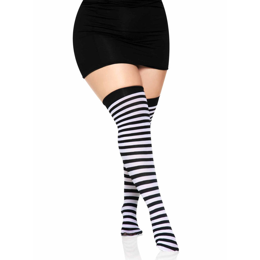Wicked Stripes Thigh Highs - Black and White PLUS
