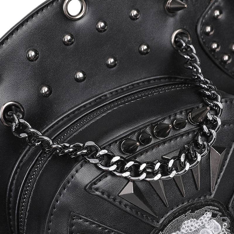 Punk Style Skull Embroidered Bag: Black