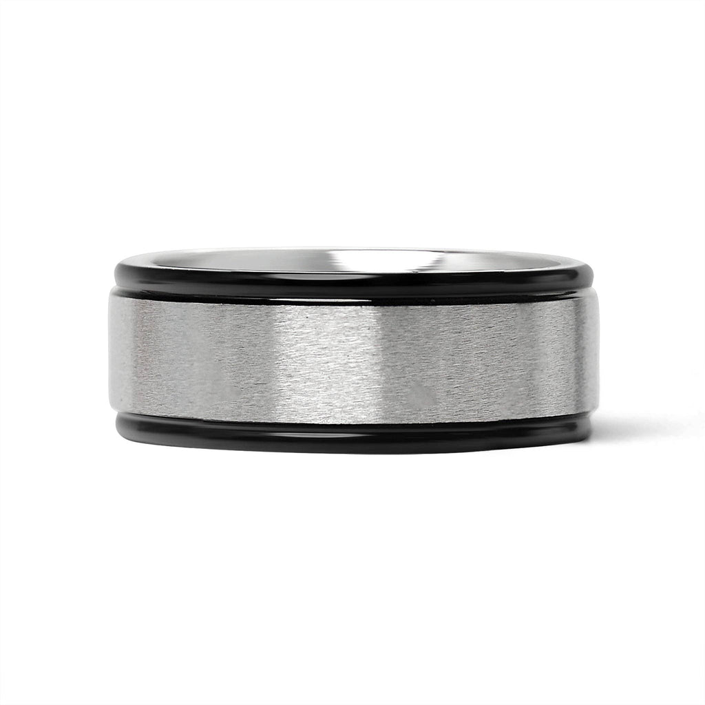 Black trim Brushed Center Stainless Steel Blank Ring: 11, 6mm