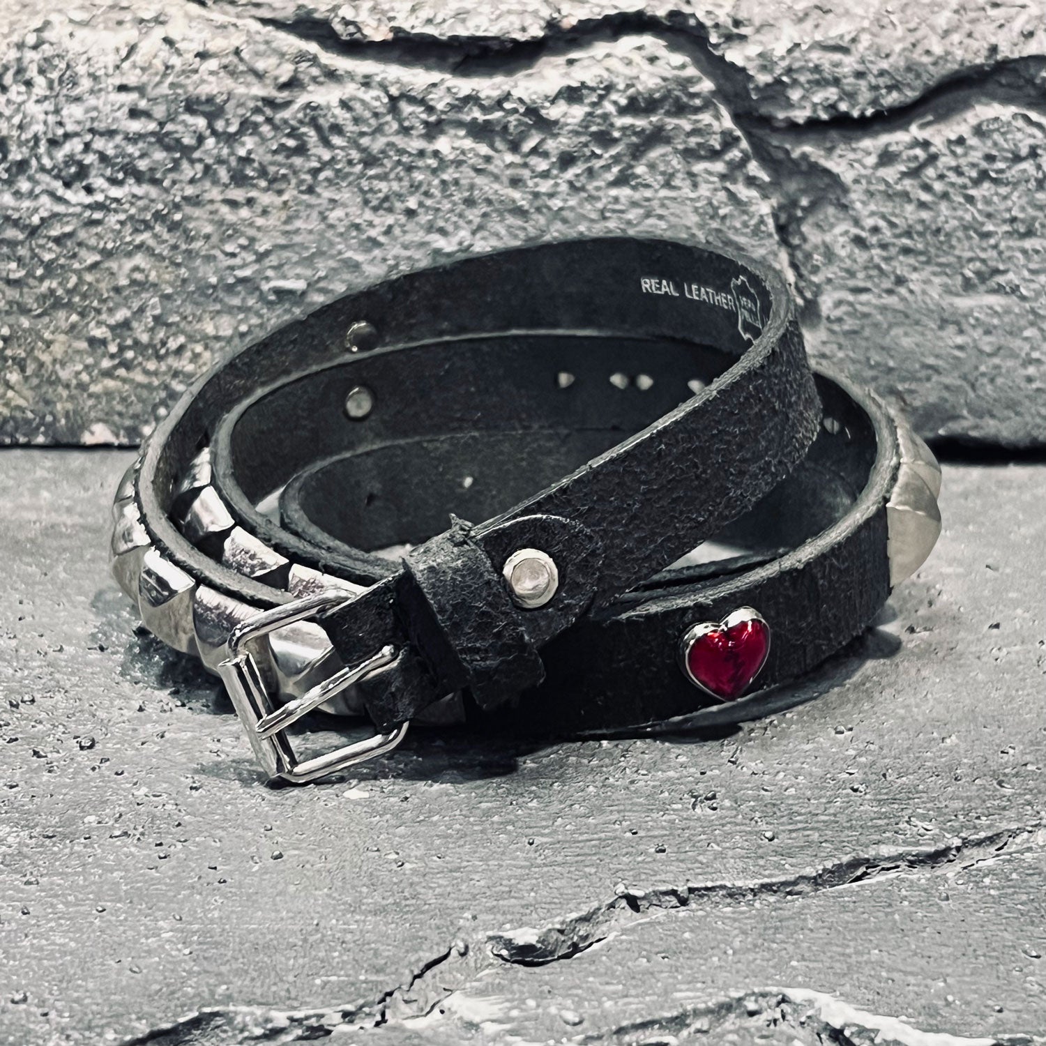 Alchemy Castile Heart-Ache Studded Leather Belt