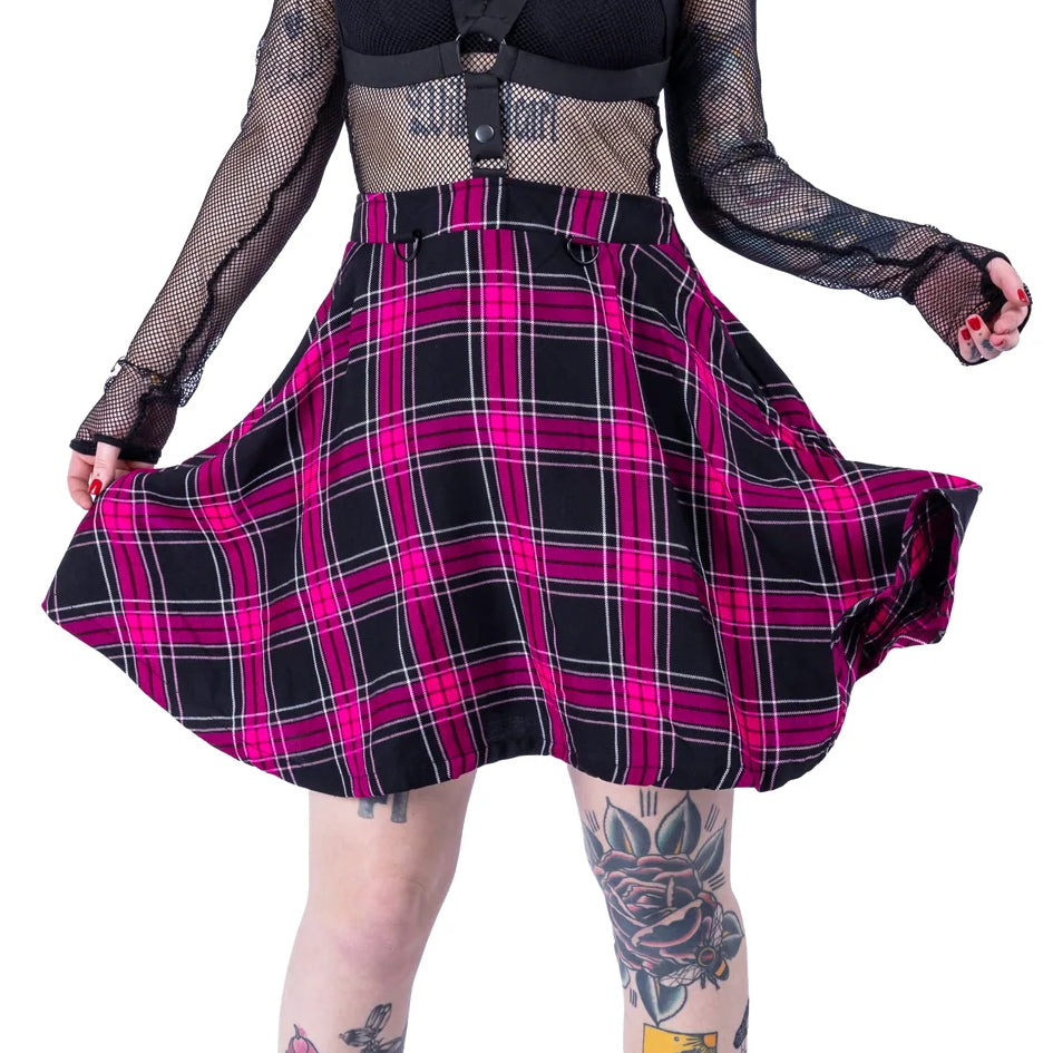 Hexed Psycho Pink Tartan Skirt