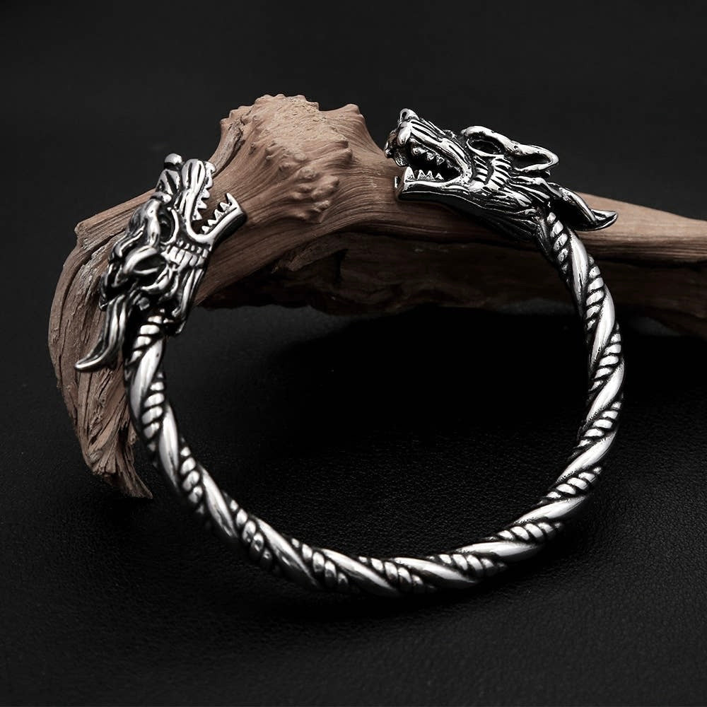 Domineering Double Dragon Torc Bracelet