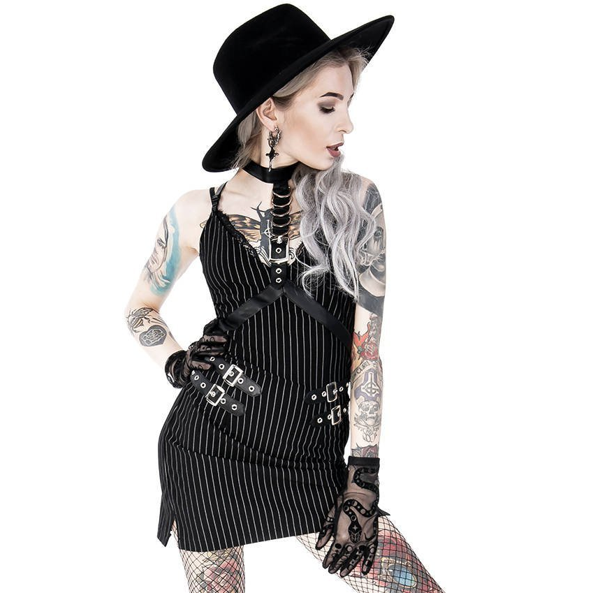 Comare Collared Pinstripe Mini Dress