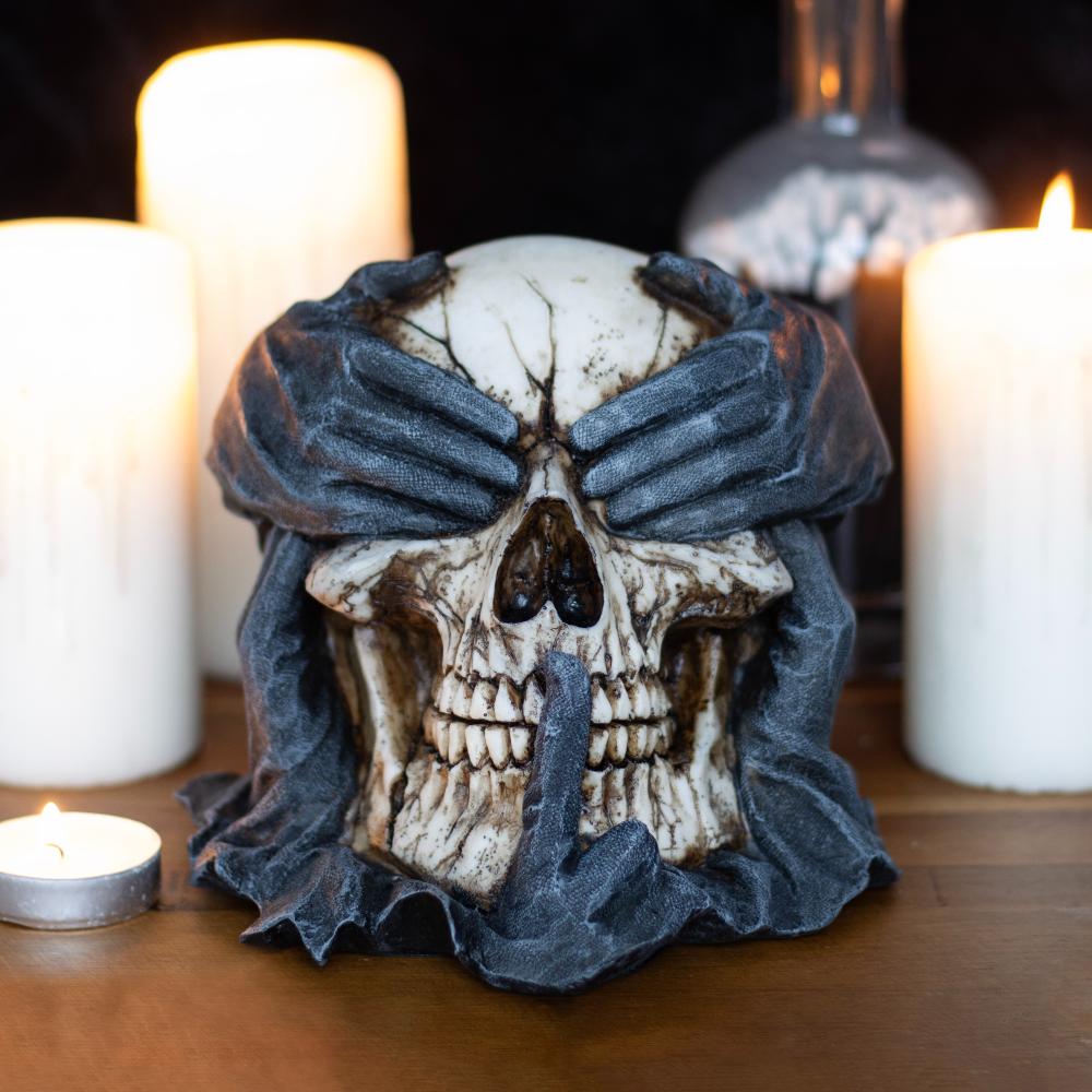 See, Hear, Speak No Evil Skull Ornament
