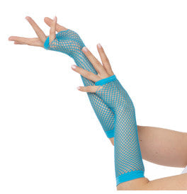 Fishnet Long Fingerless Gloves - Blue