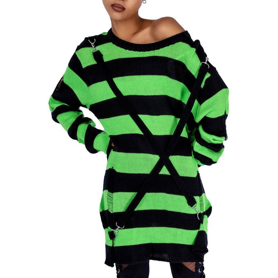 Oriana Green Striper Jumper