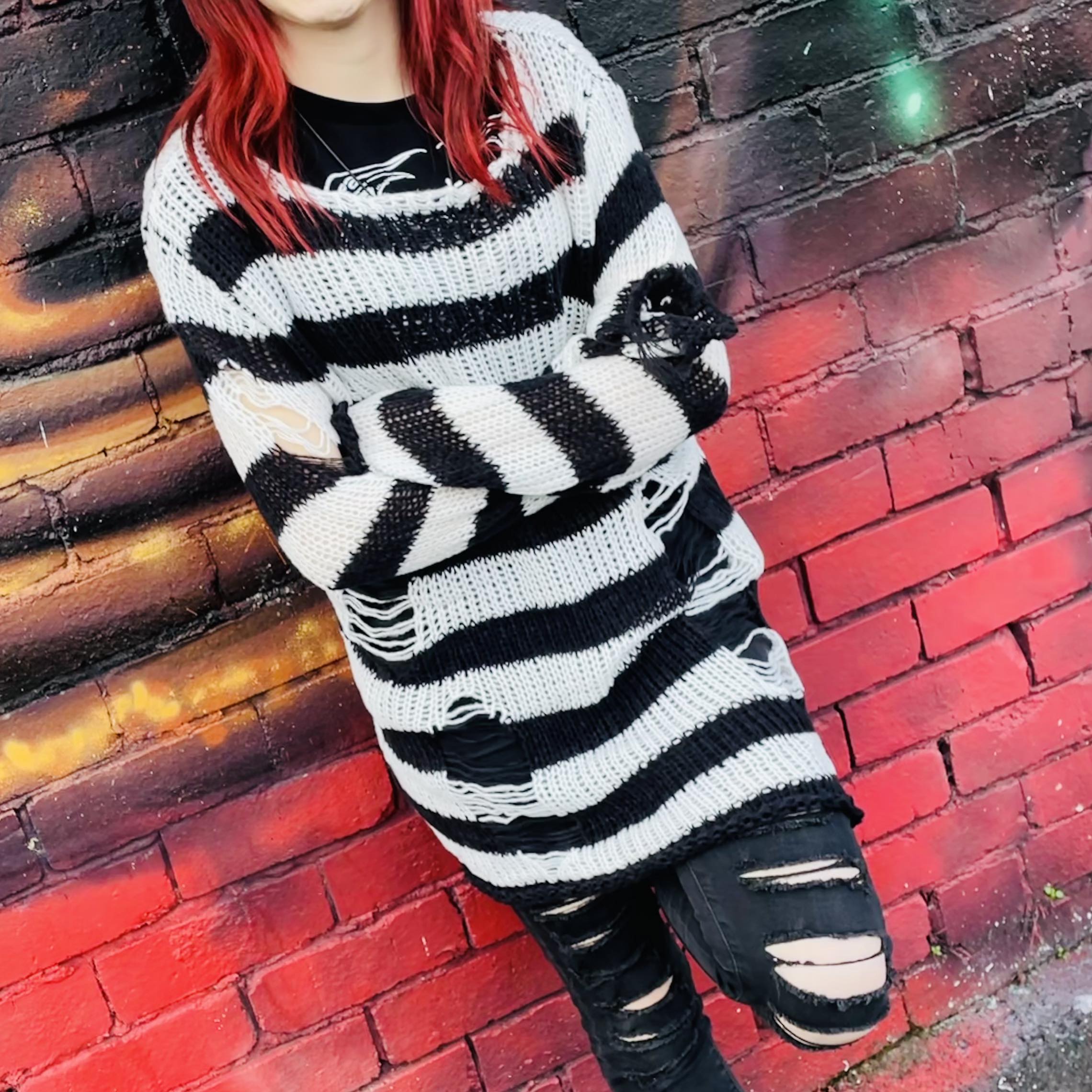 Slasher Distressed Sweater - Ghost Noir