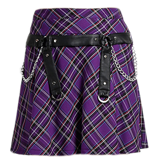 Harnessed Purple Plaid Skirt