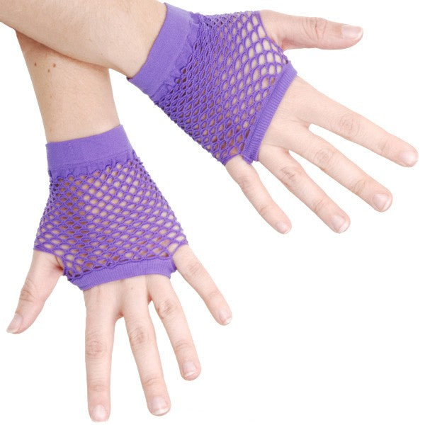 Fishnet Fingerless Gloves - Purple