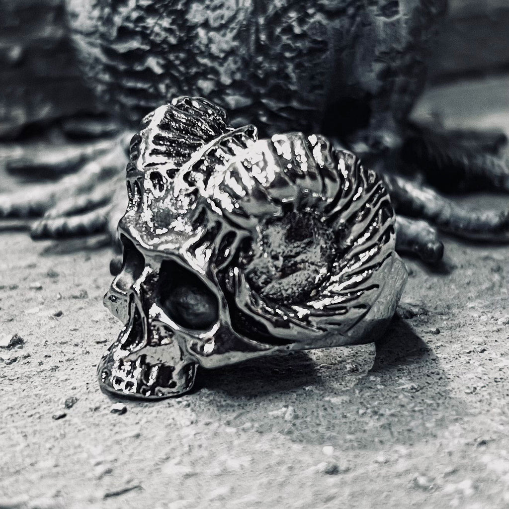 Unholy Faunus Horned Skull Ring