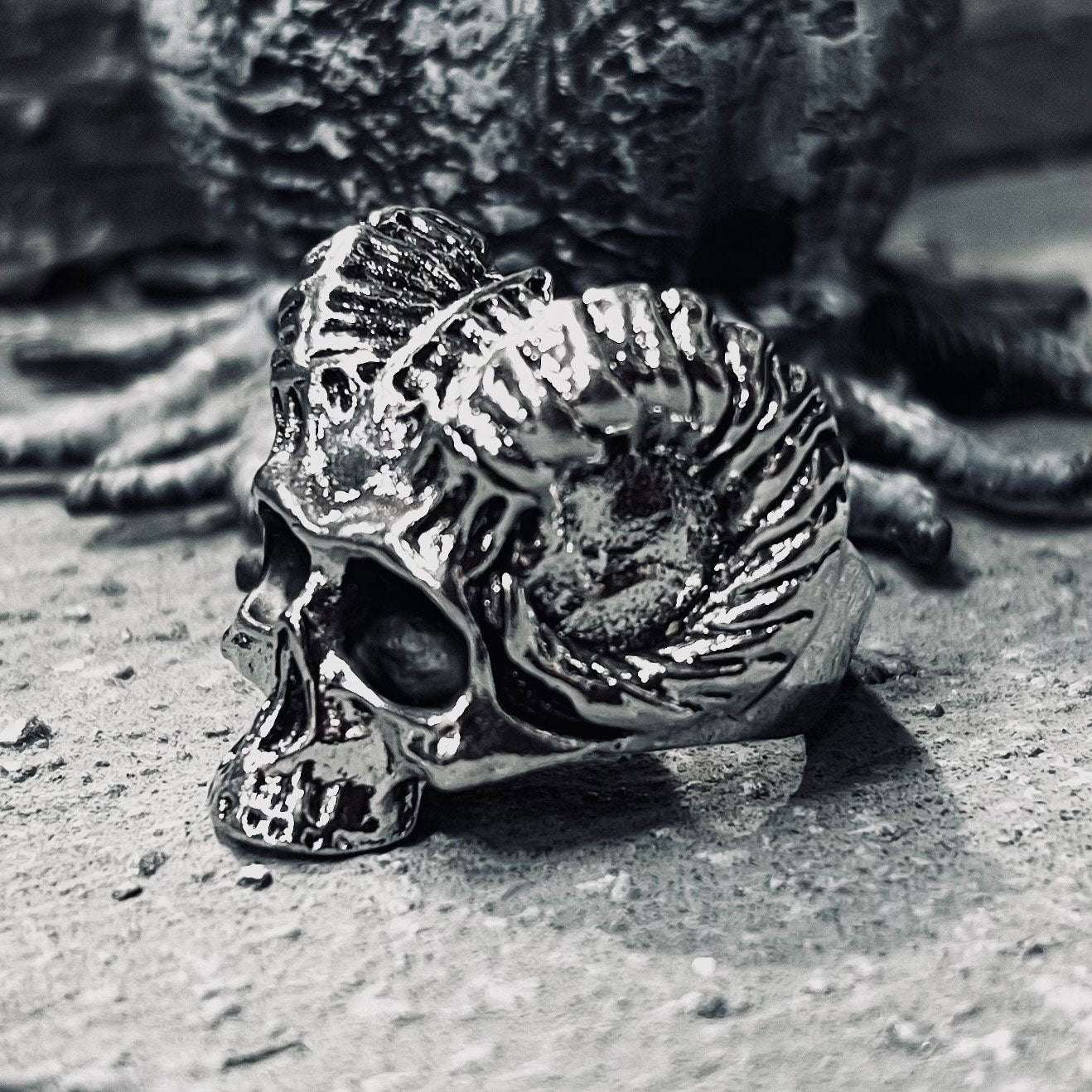 Unholy Faunus Horned Skull Ring